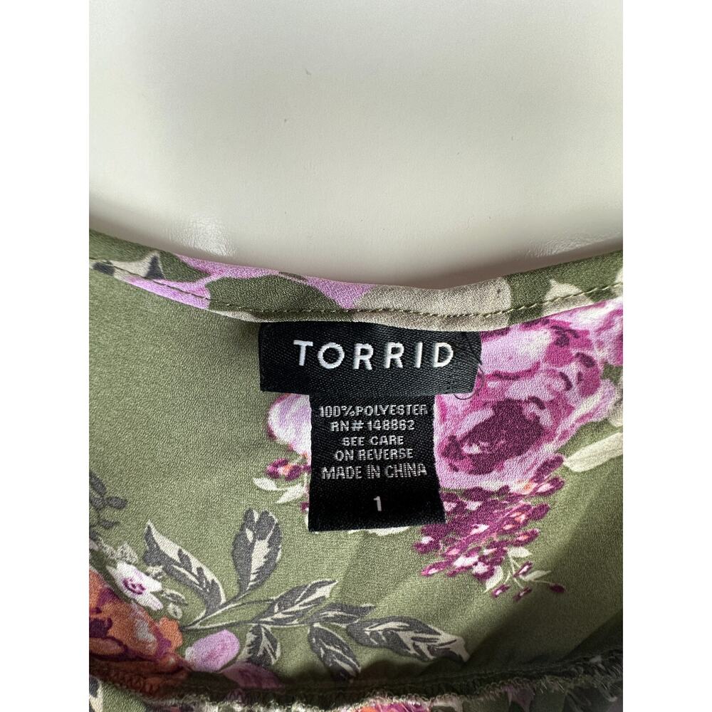 ✨2/$20 $Torrid Floral Georgette Keyhole Blouse Green Semi Sheer Plus Size 1 1X - Picture 6 of 9